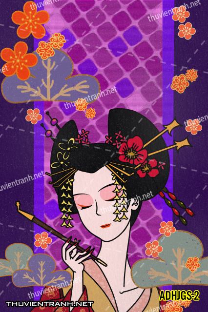 Tranh dán tường Cô gái  Nhật Bản mặc kimono, tranh minh họa cô gái Nhật Bản xưa -ADHJGS-2 - Kết quả tìm kiếm tranh tường